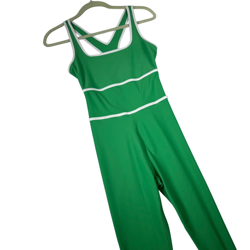Diane von Furstenberg Target Green‎ White Trim Unitard Bodysuit S | Racerback Sm